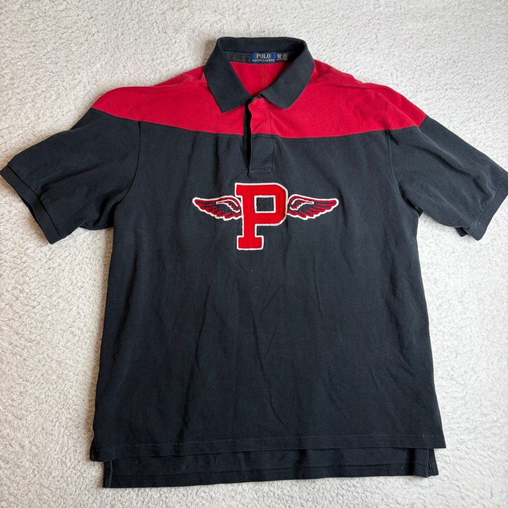 Polo Ralph Lauren Mens XLT Winged P Patch Colorblock Polo Shirt Black Red Tall